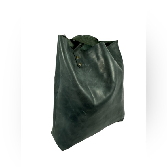 Genuine handmade MILES & LOUIE hunter green leather tote bag shopper shopping - Picture 8 of 13